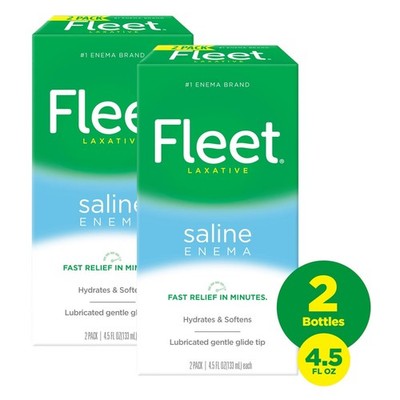 Fleet Laxatives Saline Enema for Adult Constipation Relief, Prefilled, 2 Bottles