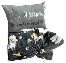 Dogs Welcome People Tolerated Decor Pillow  Super Soft Dog Print Throw