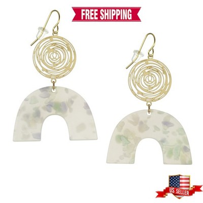 Pastel Acrylic and Gold Swirl Drop Boho Statement Earrings, 18K Gold Ear Wires
