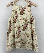 MAX STUDIO Top M Chiffon Double Layer Floral Tunic Sleeveless Blouse Off White