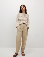 Marks & Spencer Womens Tapered Trousers in Natural Beige - M&S