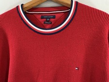 TOMMY HILFIGER Mens V-Neck Jumper Sweater XL Red Cotton