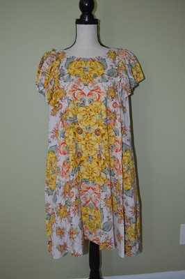 Free People Yara Floral Mini Dress Tea Combo Flutter Sleeves Lined Size Large 