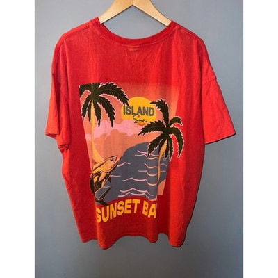Wild Fable Red Sunset Bay Tropical Graphic T-Shirt Large Short Sleeve Oversized