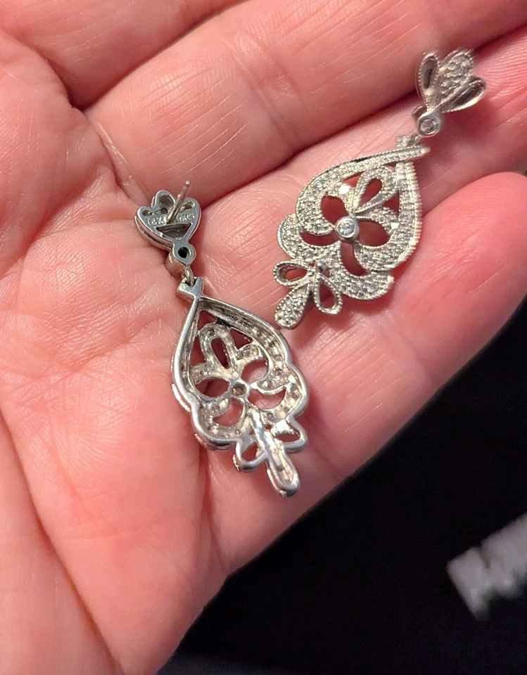 Pendientes araña vintage de oro blanco de 14k y diamantes 7,9 g ¡EXCELENTE! Foto 2 de 4