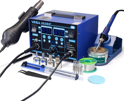 862BD+ SMD ESD Safe 2 in 1 Soldering Iron Hot Air Rework Station °F /°C with Mul