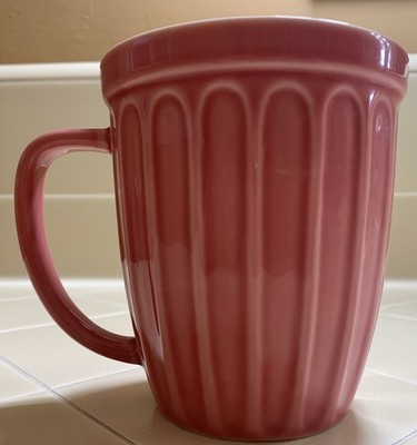 Starbucks Ice Cream Ribbed Fluted Mug  Raspberry Pink Red Cup 2006 Ceramic 16 oz