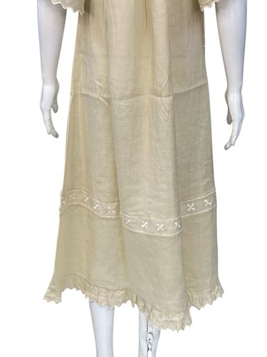 Doen Femmes Crème Ramie Ruche Brodé Différencié Évasé Midi Robe Taille M - Photo 13 sur 16