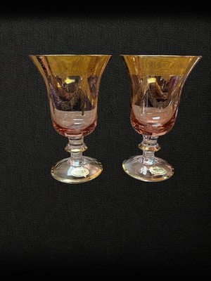 Arte Italica Medici 24K Gold Ruby Tall Wine Glasses Set of 2 Vintage Italy