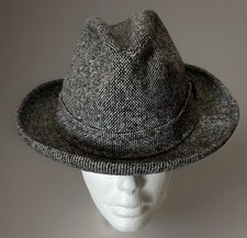 Vintage Black White Size 7 56 Checkered Fedora Hat EUC Made In USA