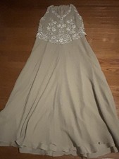 JKara Dress Womens 12 Blue Beaded Floral Chiffon Maxi Evening Formal Gown