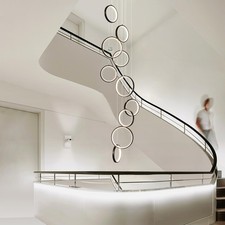 Modern 10-Ring LED Chandelier Staircase Pendant Light Dimmable Ceiling Fixture