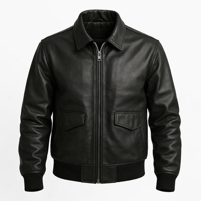 Black Leather Bomber Flight Jacket | Classic Men s Outerwear