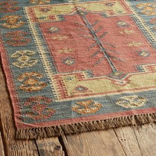 Handmade Carpet Wool Jute Kilim Area Rug Reversible Living Room Vintage Rug