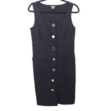 Ann Taylor Ponte Sheath Dress Size 6 Navy Sleeveless Button Front Career Work
