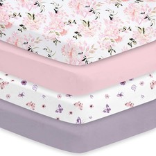 Crib Sheets Girl 4 Pack, Baby Crib Sheets for Standard Crib  Toddler Mattress,