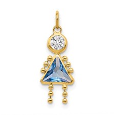 14k Yellow Gold Cubic Zirconia March Birthstone Girl Charm Pendant L20mm, W 10mm