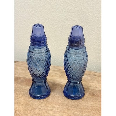 Vintage Avon Crystalpoint Cobalt Blue Glass Salt Shaker Cologne Bottles Set of 2