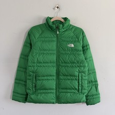The North Face 550 Down Fill Puffer Jacket Green Full Zip Boys Large 14/16