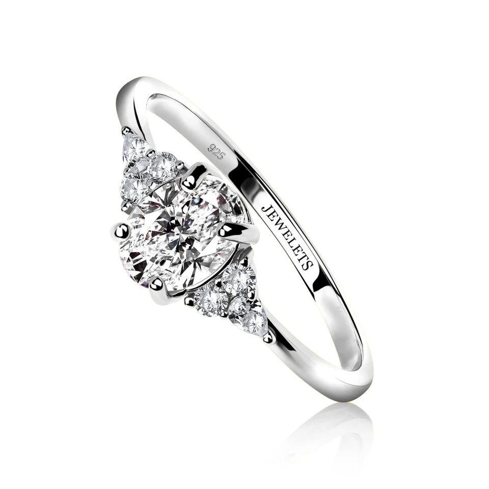 Серебряное кольцо пустое 6x8 мм с фианитами боковые камни — овальный зубец для драгоценных камней - Изображение 2 из 4