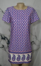 J. CREW Cobalt Orange White Printed Short Sleeve Gallery Dress 0 Above Knee