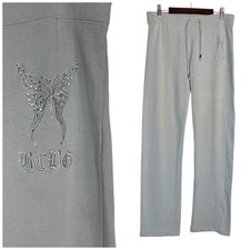 BCBG Track Pants M Y2K Glitter Embroidered Butterfly 2000s Low Rise Stretch