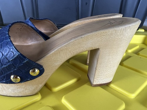 Giuseppe Zanotti Clogs dunkelblau Größe 38,5 / 8,5 Kroko-Prägung Leder offene Zehenpartie - Bild 3 von 20