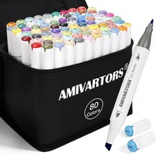 Alcohol Markers 80 Colors Dual Tip Chisel Fine Art Sketch Drawing Set Case