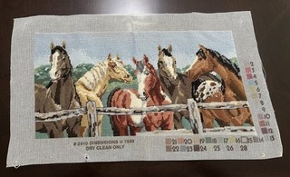 Preworked HORSES At fence Completed Horse Needlepoint Canvas