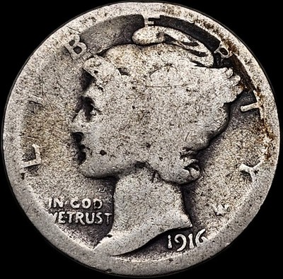 1916-S MERCURY DIME AG+ FREE USA SHIPPING