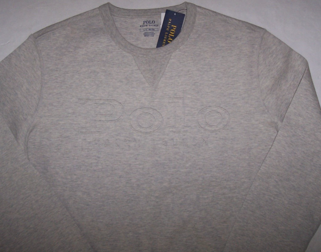 Polo Ralph Lauren GRIGIO HEATHER doppia maglia felpa goffrata uomo L PONY nuova con etichetta