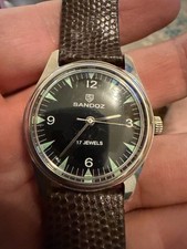 Vintage Sandoz 17 Jewels 88-A-1761 Manual Wind Black Military Dial Swiss Watch