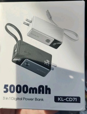 KUULAA 3 in 1 Digital Power Bank with Built in Cable 5000mAh KL-CD71-L White