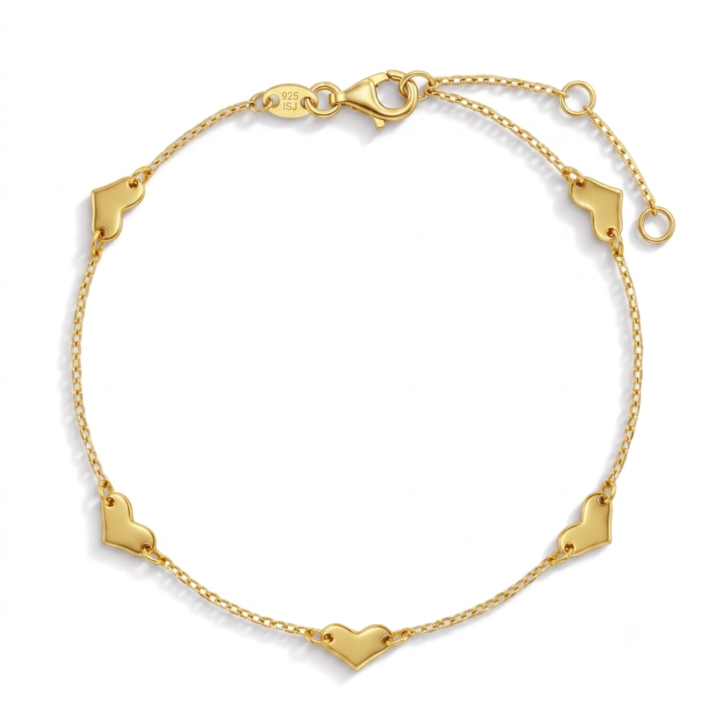 "5-6\" Heart Chain Baby / Toddler / Kids Bracelet - Gold Plated Sterling Silver"