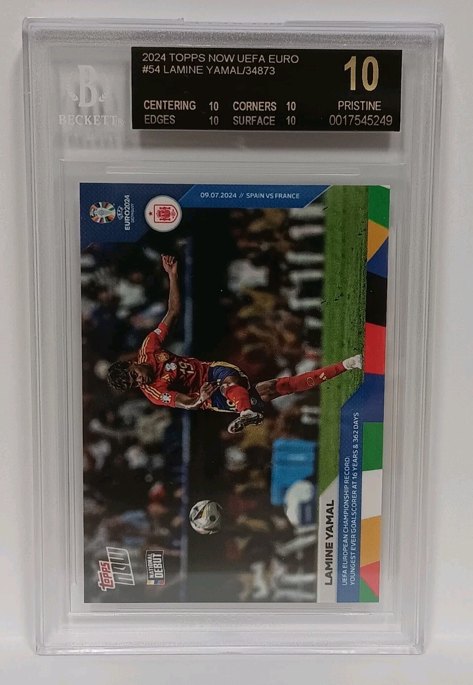 2024 Topps Now UEFA Euro #54 Lamine Yamal Debut Spain BGS 10 Black Label view 2