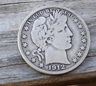 SILVER BARBER HALF DOLLAR CIRCULATED 1912D