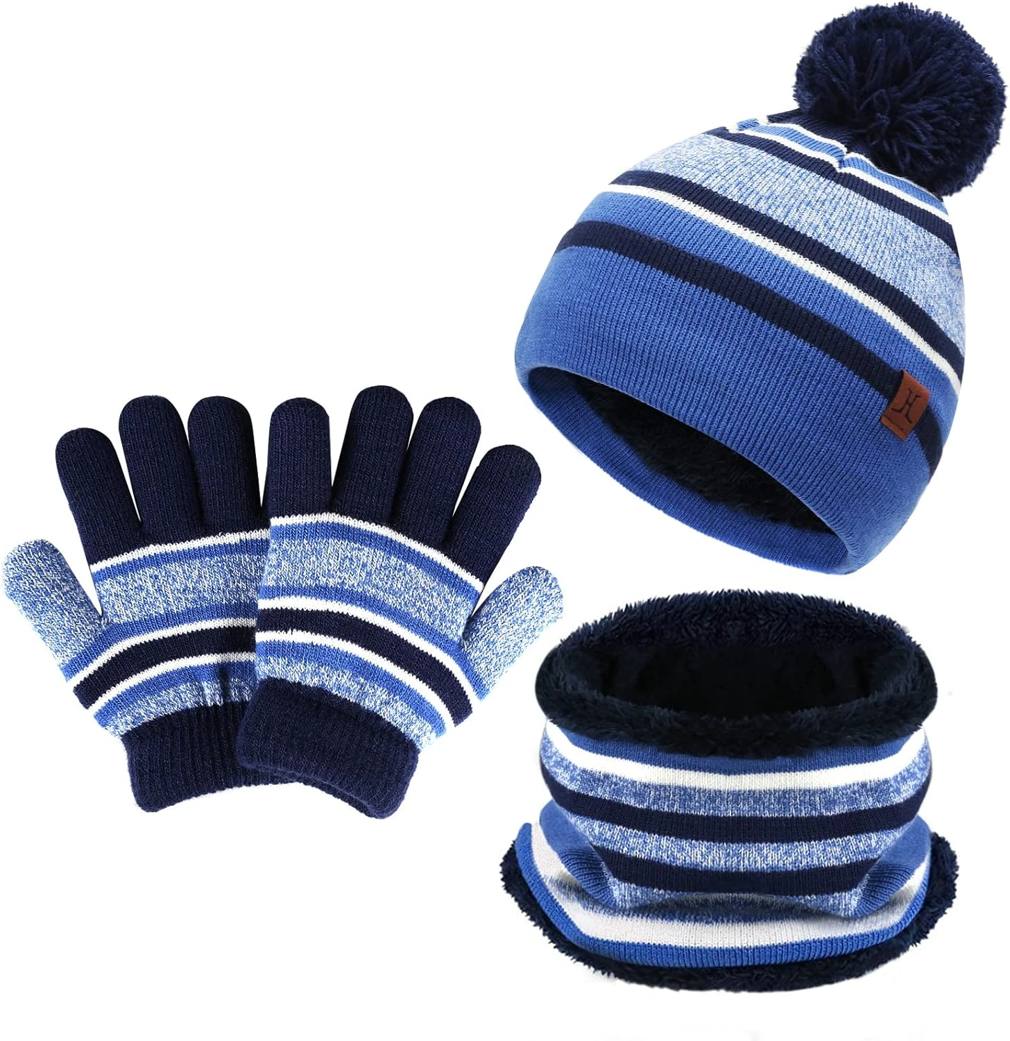 Kids Winter Hat Scarf Gloves Set Warm Fleece Lined Beanie for Boys Girls 2-7