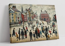 L.S. LOWRY, PEOPLE STANDING ABOUT - FRAMED CANVAS WALL ARTWORK PICTURE PRINT