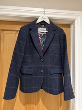 JOULES Tweed Jacket UK 10 Navy ODELIA Blazer Check Plaid Country Hacking Tartan