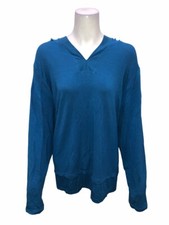 Cuddl Duds Ultra Comfort Hooded Tunic with Rib Detail Blue Sapphire Small Size
