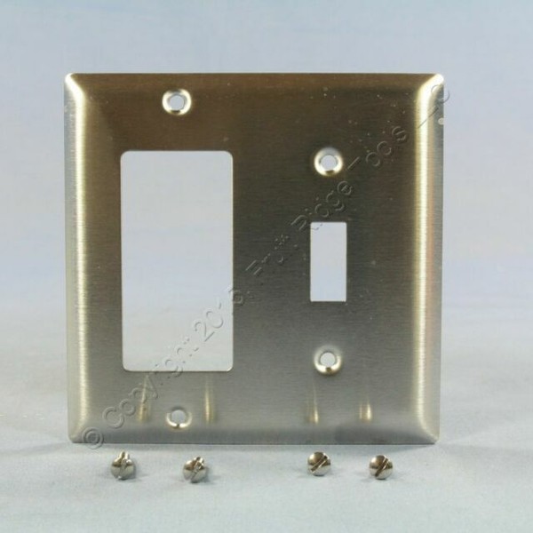 Pass & Seymour SS126 2 Gang Combo Toggle Wall Plate Stainless Steel for