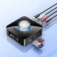 Bluetooth5.4 Audio Adapter TX/RX Wireless USB/TF to RCA AUX Display Home Speaker