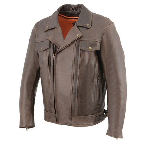 Milwaukee Leather MLM1522 Men's ‘Vented’ Retro Brown Leather Motorcycle Jacket - Picture 6 of 10