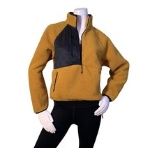 Women's Sherpa Pullover Size Small Joy Lab Mustard Yellow Fuzzy Pockets
