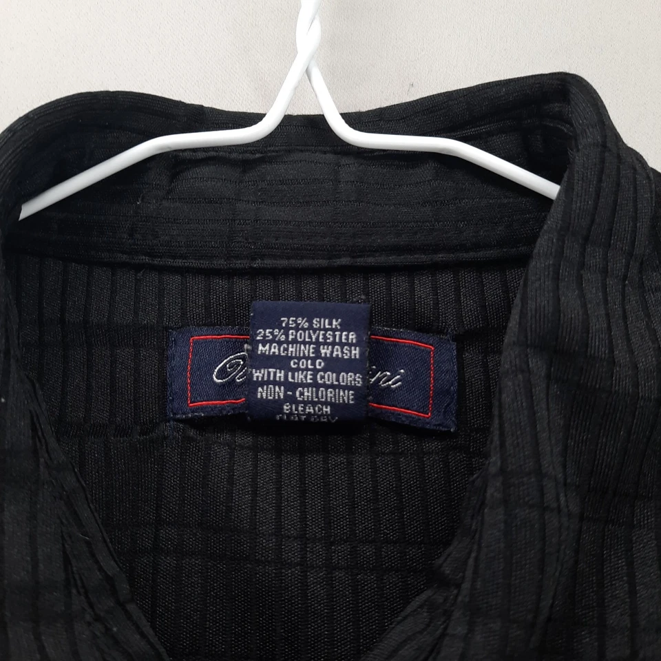 Camisa Oleg Cassini Para Hombre M Negra Manga Corta Mezcla Seda Abotonada Foto 3 de 4