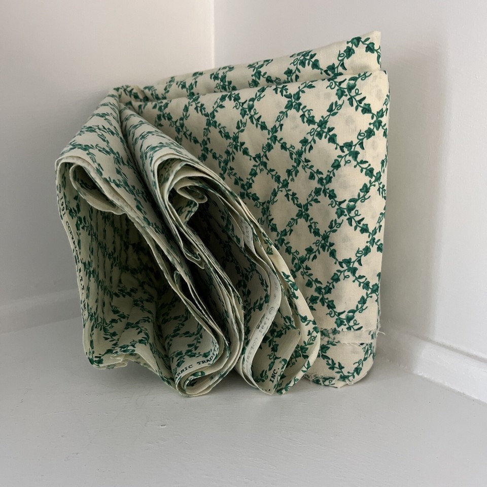 2 YARDS Vintage 1991 Fabric Traditions NTT Inc Green Ivy Trellis Cream