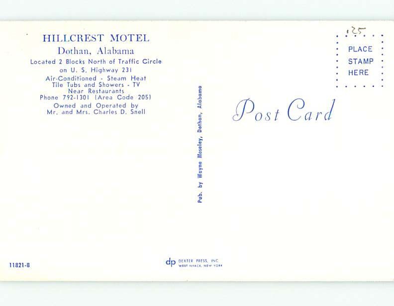 Unused Pre1980 HILLCREST MOTEL Dothan Alabama AL make an offer u3864 eBay