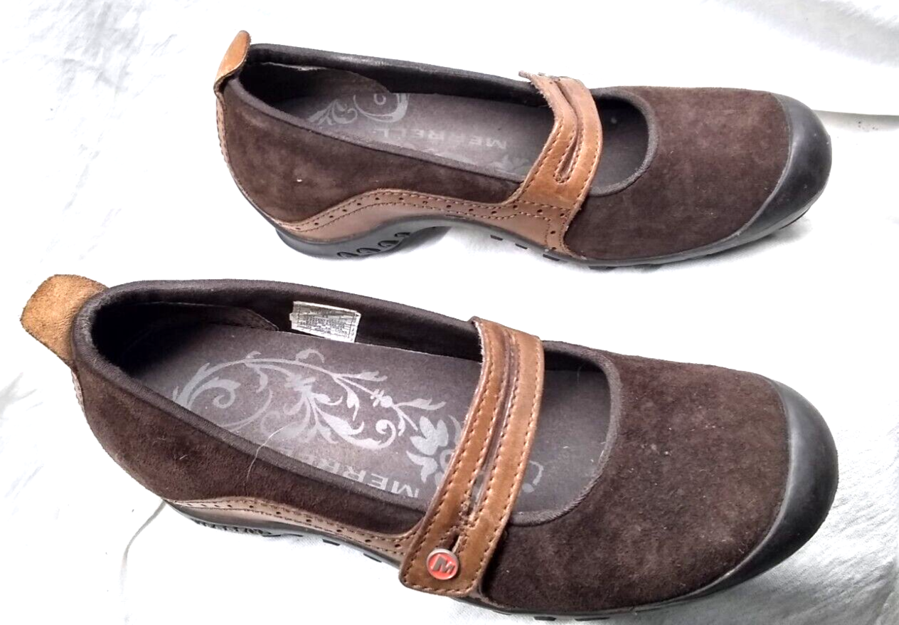 Scarpe Merrell donna Plaza Bandeau Expresso Mary Jane camoscio marrone taglia 7 ottime
