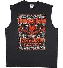 Thunder Road Biker T-shirt Sleeveless Tee Tank Top Devil Skull Shirts Mens
