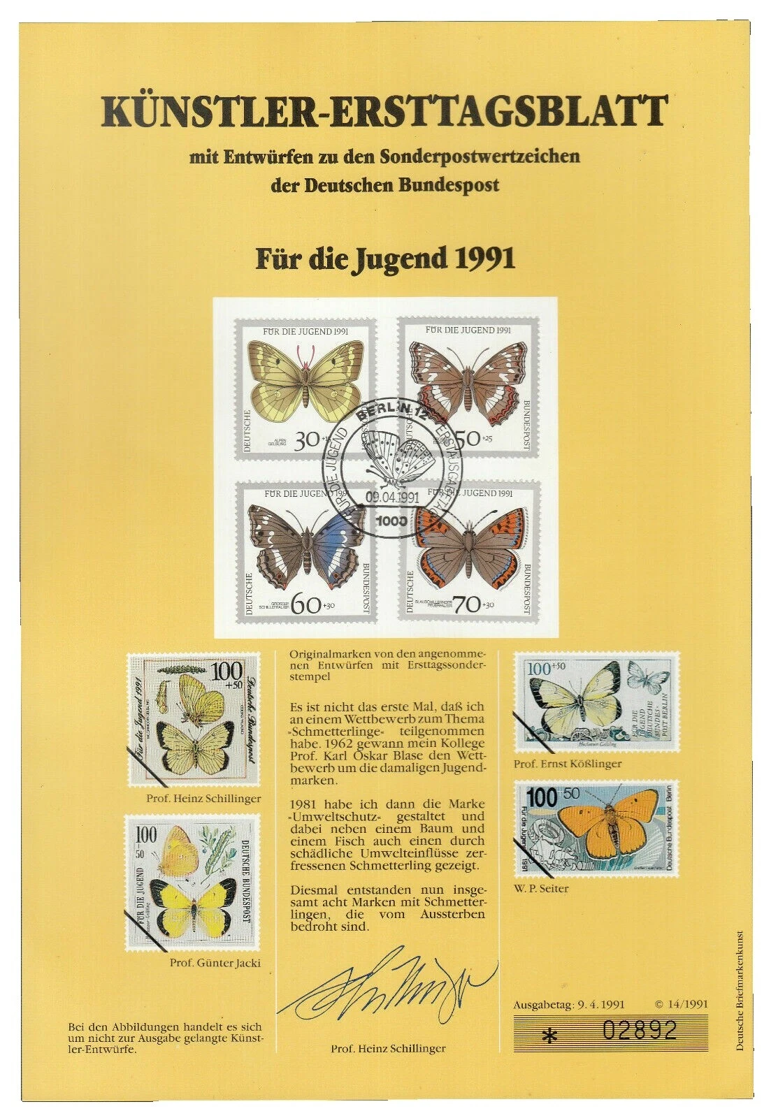 First Day of Issue German Animal Kingdom Postal Stamps